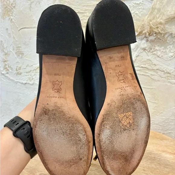 Tory Burch Black Leather Flats with Bow 7.5 - Picture 8 of 9
